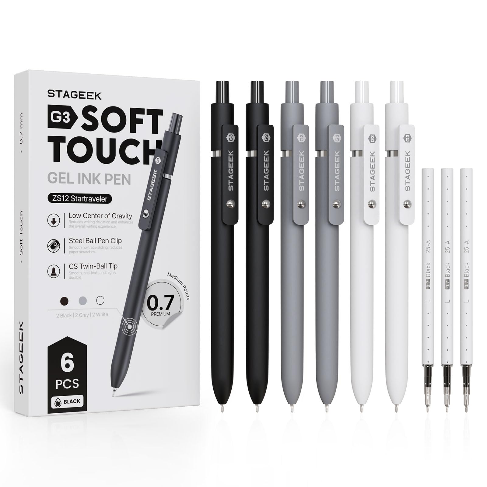 Amazon | STAGEEK ゲルインクボールペン0.7mm 6本セット 替芯3本付き